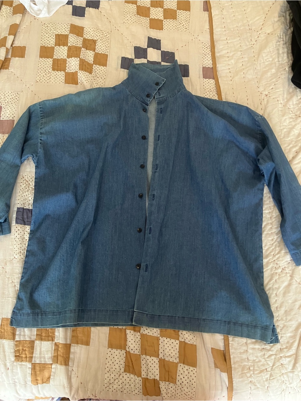 eskandar Indigo Blue High-Collar Denim Jacket